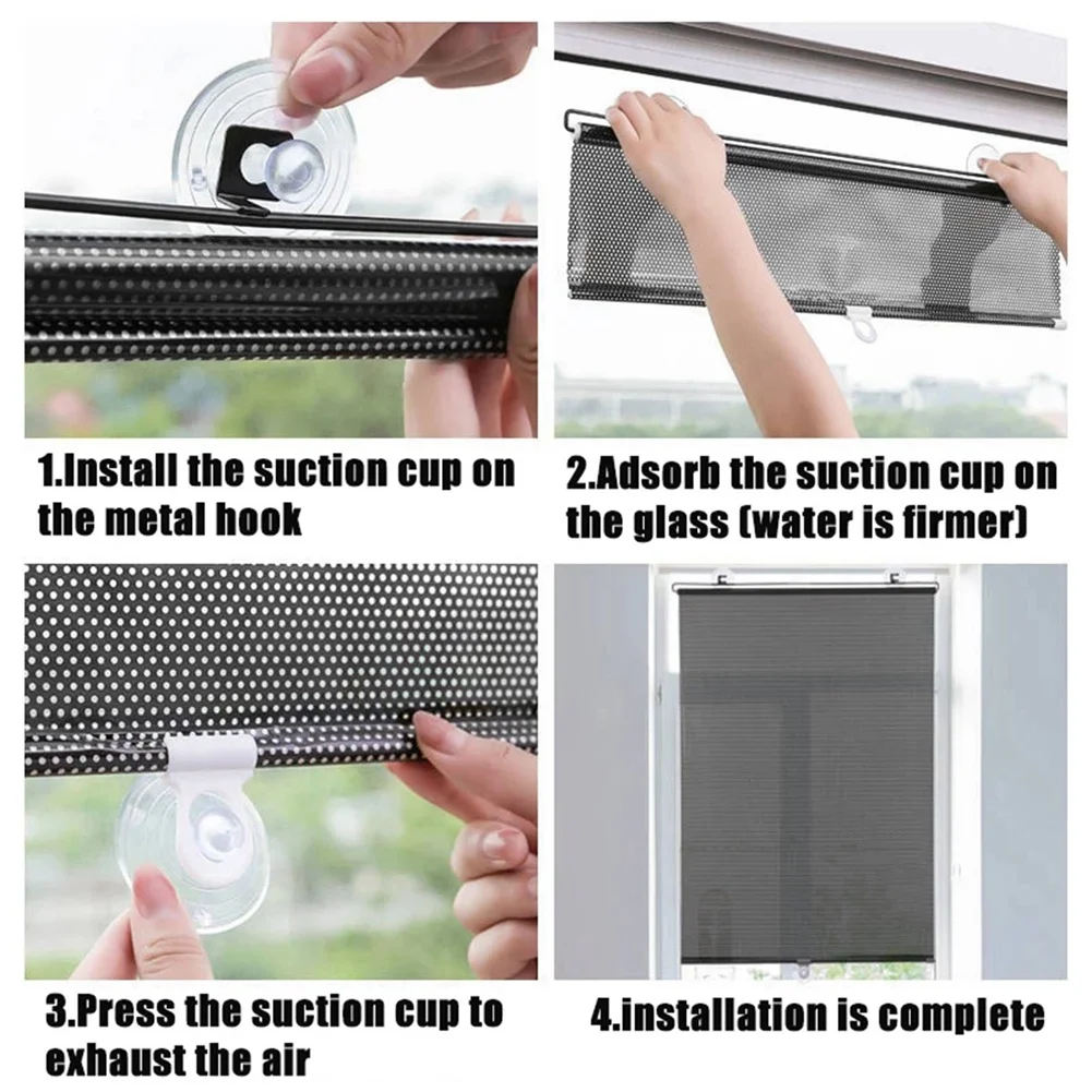 B03C-2X Sunshade Roller Blackout Suction Cup Blinds Curtains For Living Kitchen Office Car Window Free-Perforated Curtain A