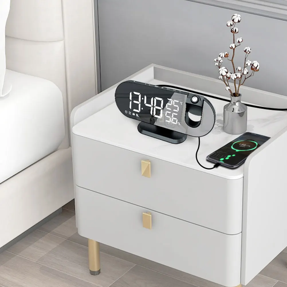 

Multifunctional Digital Projection Alarm Clock Bright LED Display Timepiece for Home Office Bedroom Decorative Gift