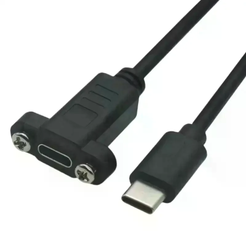 1Pcs Panel Mount Type-C USB-C Male To Female Extension Cable With Screw Hole Lock Connector Cable 0.3/0.5/1/1.5 Meters