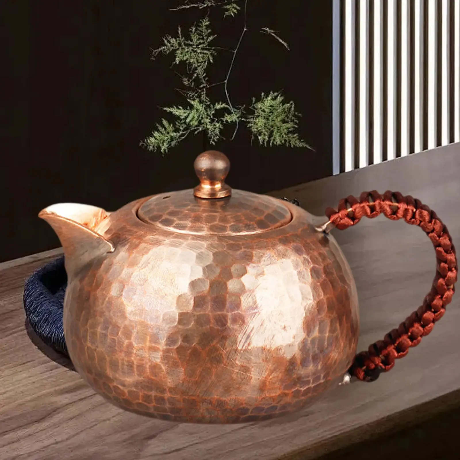 

Kungfu Tea Pot Water Kettle Wrapped Handle Chinese Tea Ceremony Copper Teapot Copper Kettle for Household Restaurant Hiking