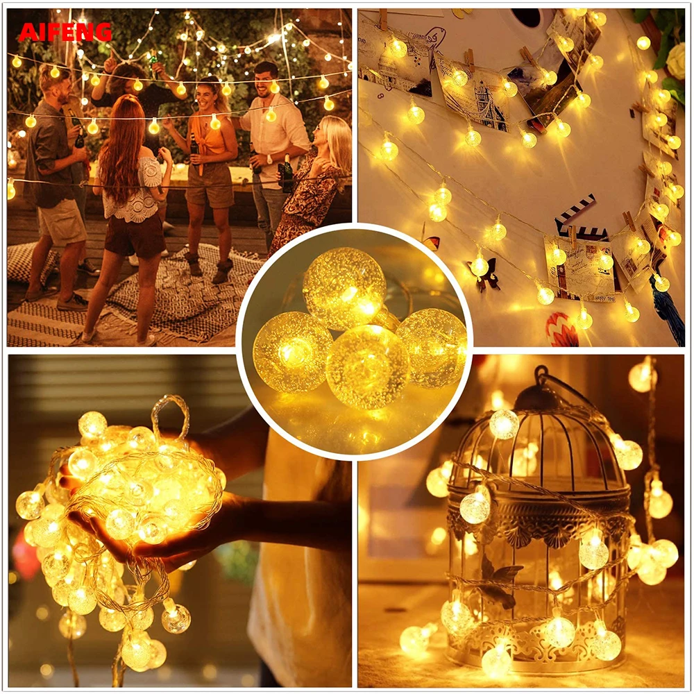 AIFENG LED String Lights Fairy Bubble Ball Lamp Holiday Lighting Garland Battery USB Indoor For Christmas Wedding Decoration