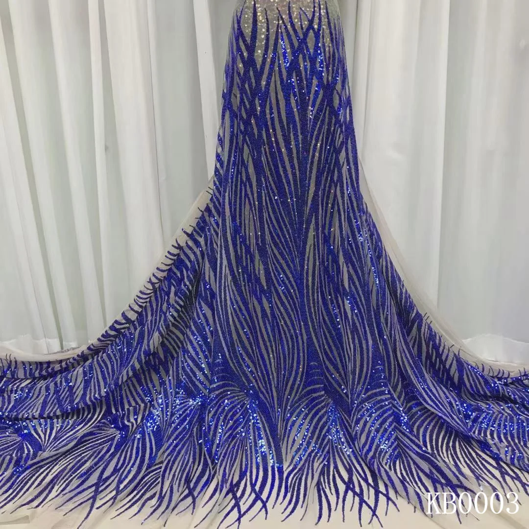 

High Quality Sequence Tulle Lace Fabrics 2024 African Embroidered Lace Royal Blue Nigerian Lace Fabric For Wedding Dress KB0003