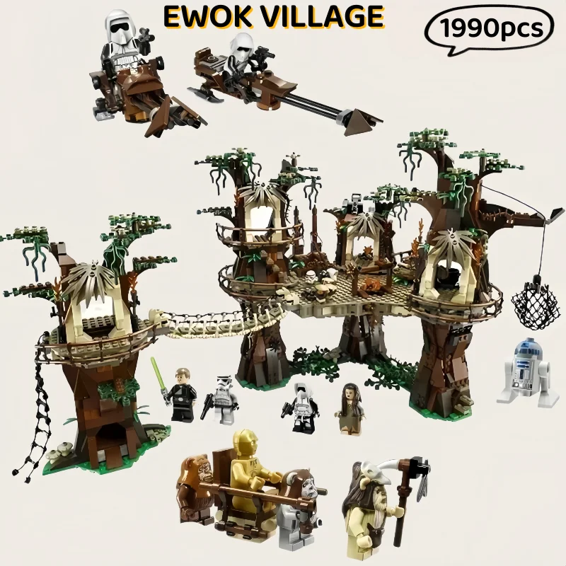 Image of 1990-teiliges Ewok Walddorf Baustein-Set, Weltraum-Abenteuer Lernbausatz, Kompatibel mit 10236