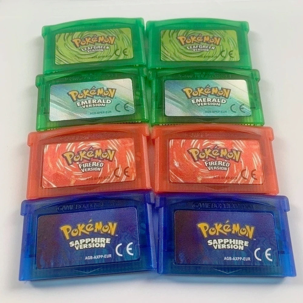 GBA-Spielkarten, Videospiel, Kassetten, Pokemon-Spiel, Blau/Rot/Grün/Blattgrün/Fiery Red, europäische Version, Englisch