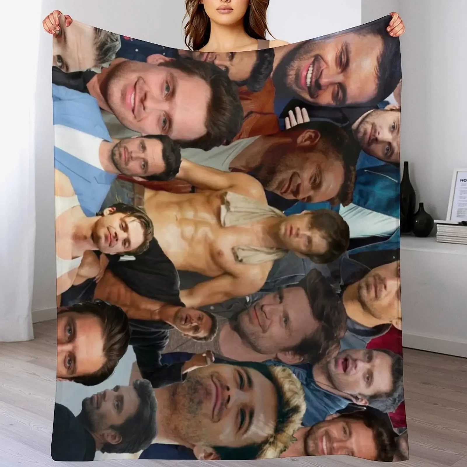 

Sebastian Stan Photo Collage Throw Blanket Cute Plaid Decorative Sofa Fashion Sofas halloween Blankets