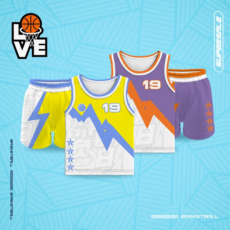 Basketball Kits For Kids Boys Girls Full Sublimation Customizable Team Name Number Logo Printed Jerseys Shorts Training Uniforms