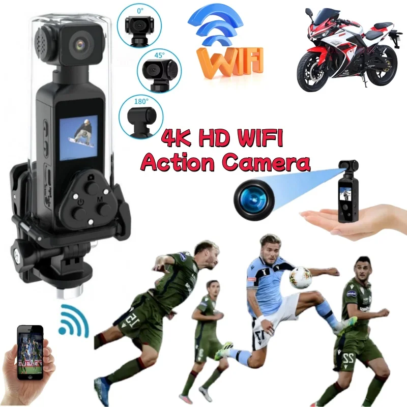 كاميرا رياضية 4K قابلة للدوران 270 °   واي فاي قابل للتعديل مقاوم للماء مع EIS مضاد للاهتزاز لخوذة الدراجات والغوص ومدونات الفيديو