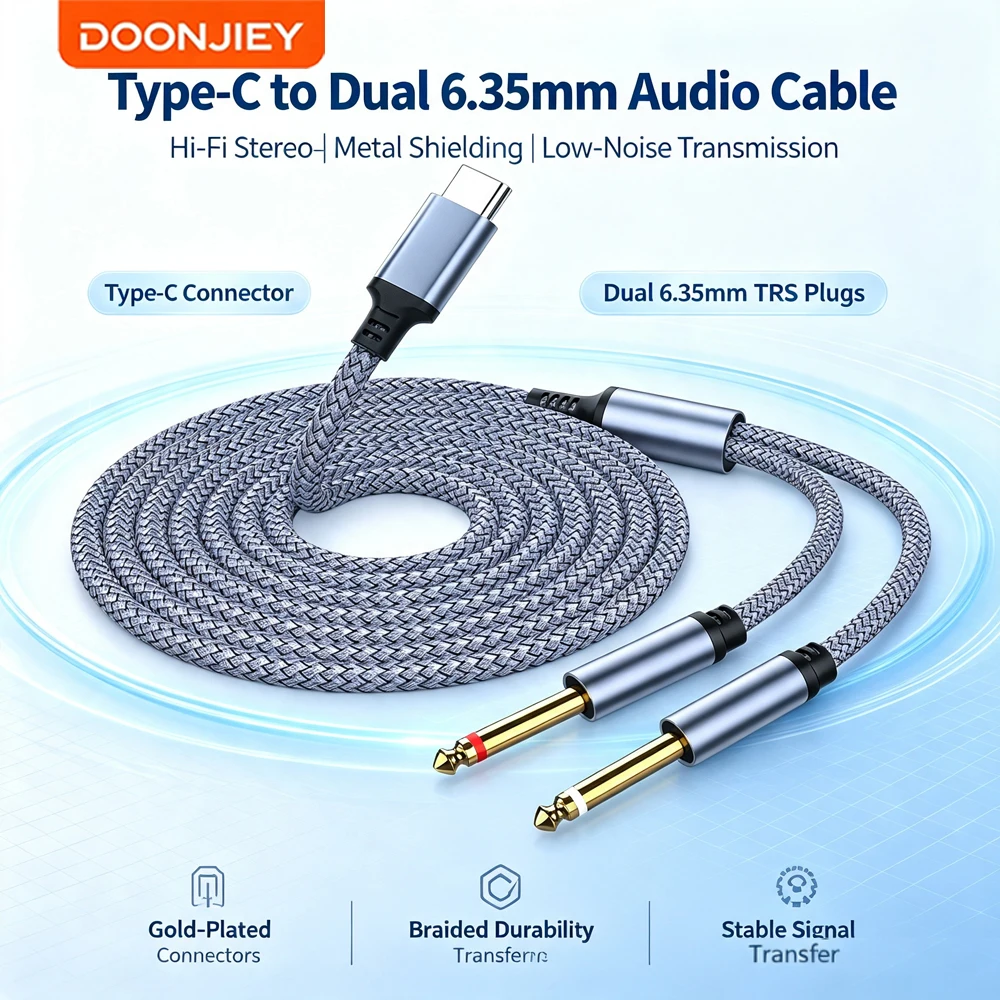 cabo-de-Audio-doonjiey-usb-c-para-1-4”-divisor-tipo-c-para-duplo-ts-de-635mm-para-iphone-16-15-macbook-galaxy-mixer-amplificador-caixa-de-som