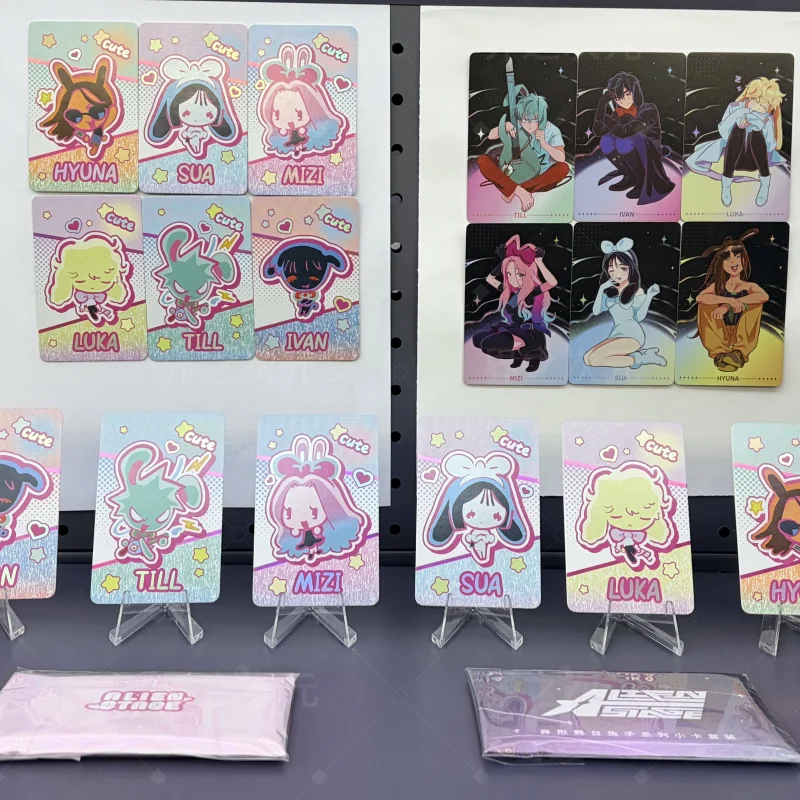 핫 세일 에일리언 스테이지 래빗 시리즈 카드 슈트 액션 피규어 주변기기 루카 이반 수아 미지 레이저 카드 컬렉션 데스크탑 장난감 선물