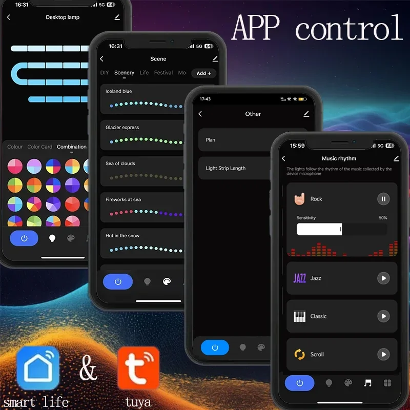 For Wall/House Decoration RGB Light String IP65 Waterproof LED Ambient Light Sound Rhythm Light Timed Dimming Night Light APP