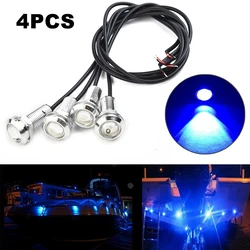 4Pcs Marine Boat LED Light Blue Stern Light Round LED Tail Lamp Silver Waterproof Underwater Runner Side Marker Lights