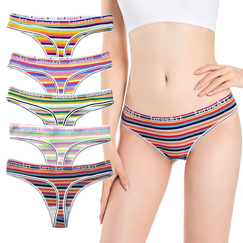 

Sexy Lingerie Thongs Thread Women's Panties Cotton THONG PANTI Colorful Striped Thong Fashionable Women's Underwear