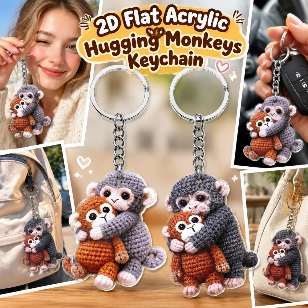Cute 2D Flat Hugging Monkeys Keychain Mini Acrylic Monkey Pendant Simulation Ornament Bag Decoration For Best Friends