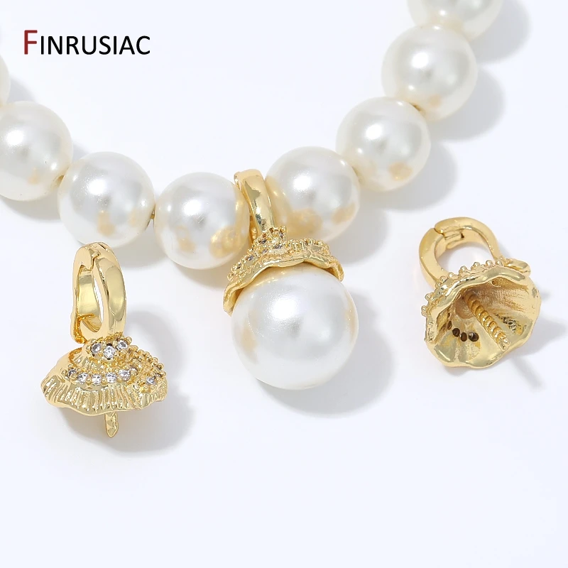 18K Gold Plated Pendant Pinch Clip Bails With Pearl Mounting,Zircon Pendant Bail Connector For DIY Pearl Jewelry Making Findings