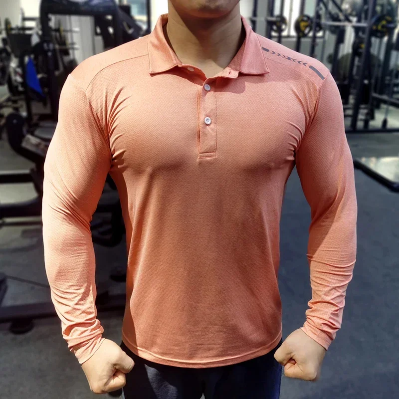 

Sports Polo Shirt Men's Autumn Quick-Drying Long-Sleeved Breathable Stretch Slim Running Training Lapel T-Shirt Gym Fitness Top