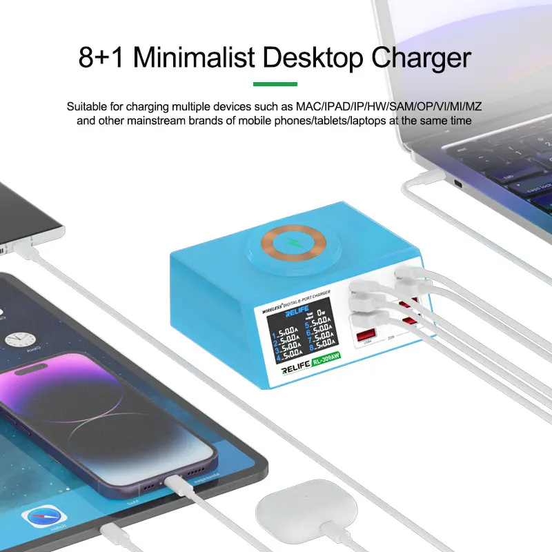 Imagem -02 - Relife-carregador de Display Digital sem Fio Alta Potência Interruptor de Sono Inteligente Embutido Suporta pd 3.0 e qc 3.0 Portas 100w Rl309aw