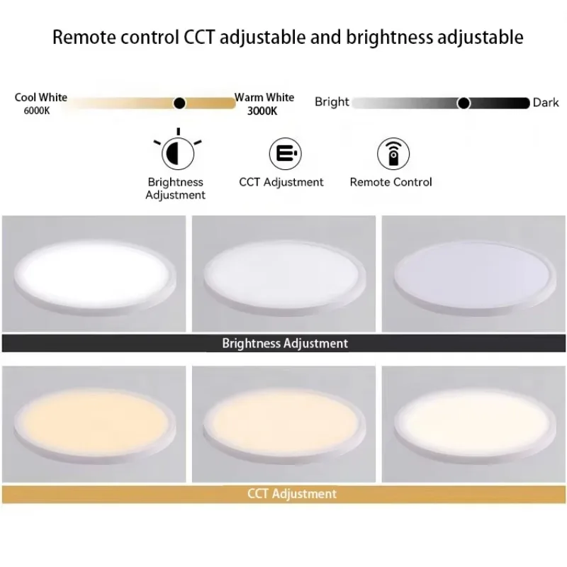 Ultra Thin Modern Slim Smart 3CCT Adjustable 3000K/4000K/6000K 10W IP44 Led Ceiling Lights for Home Office Kitchen Living Room
