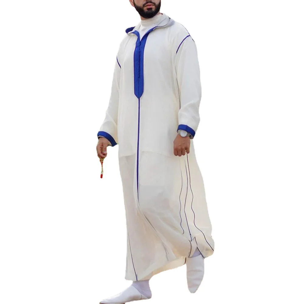 Slim Muslim White Men\'s Robe Shirt De Moda Musulmana Islamic Clothing Abaya Man Jubba Thobe