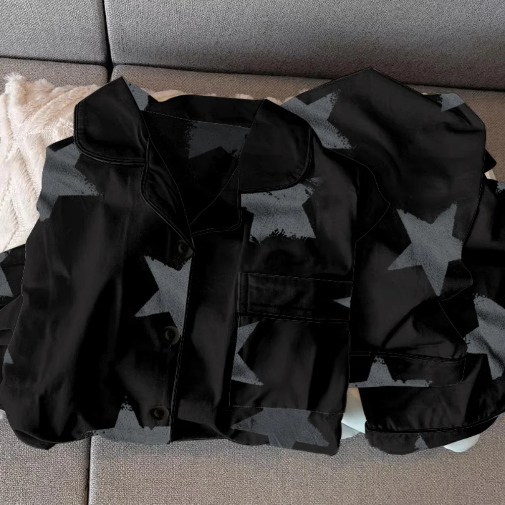 

Весенне-осенние новые женские пижамы, домашняя одежда, свободные дышащие пижамы со звездами, домашняя одежда, комплект с длинными рукавами и длинными брюками