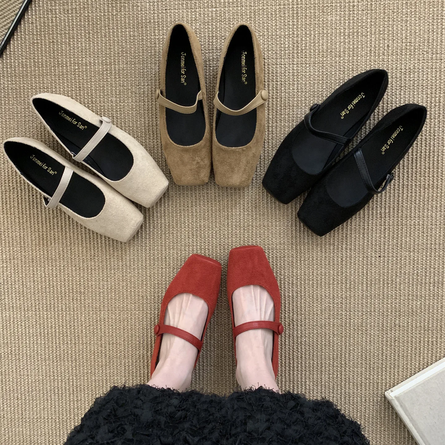 Bailamos Women Velvet Flat Shoes Square Toe Shallow Soft Ballerina Shoes Ladies Casual Dress Ballet Loafers Classics Mujer