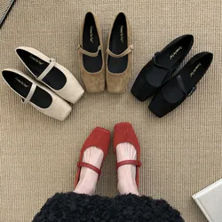 Bailamos Women Velvet Flat Shoes Square Toe Shallow Soft Ballerina Shoes Ladies Casual Dress Ballet Loafers Classics Mujer