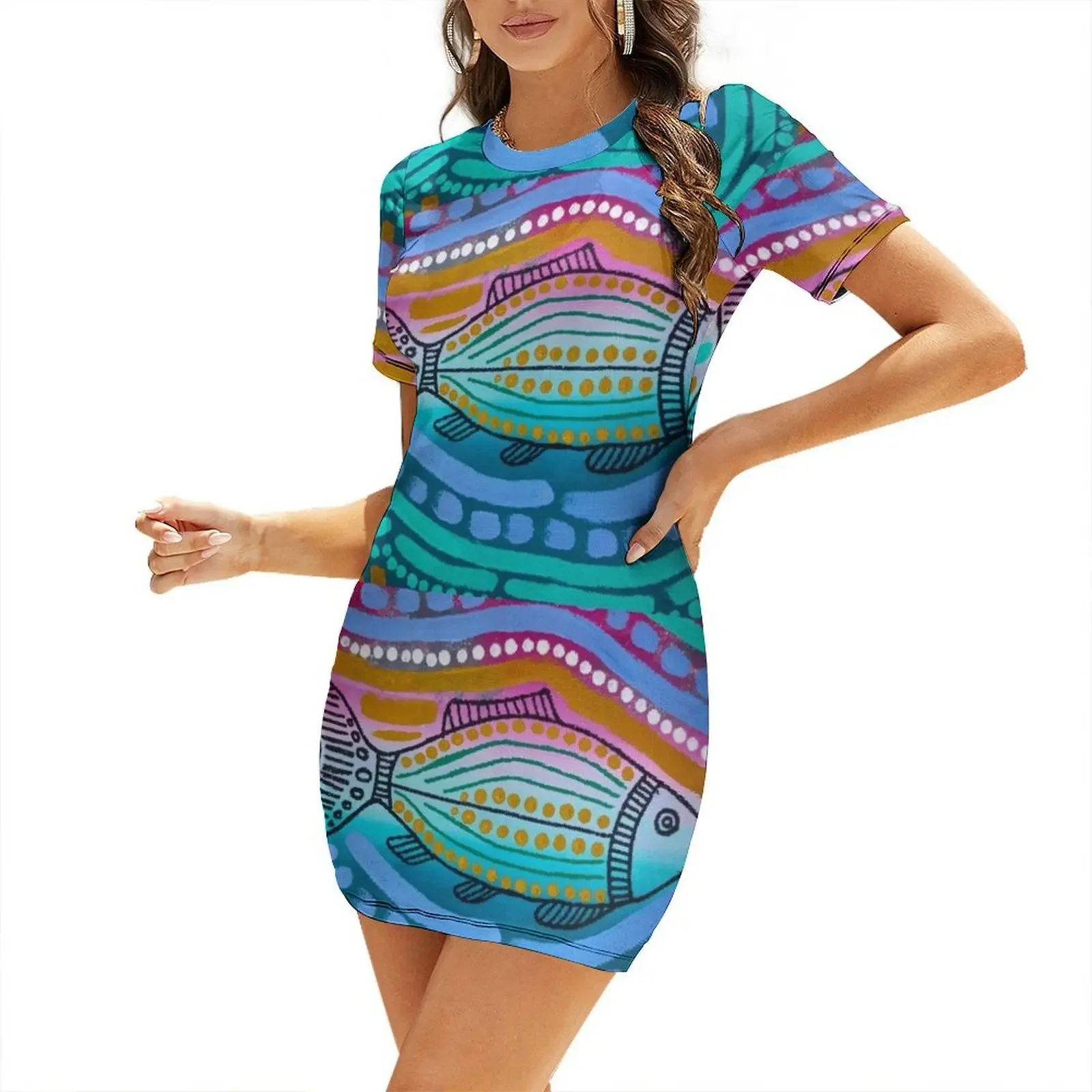 

Swimming against the current Short-Sleeved Dress Long veiled dresses long dresses for women Women's skirt Dress