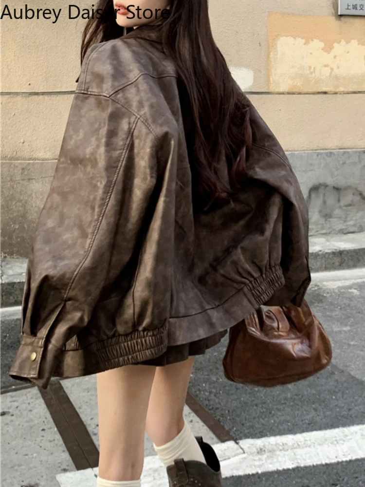 Veste en cuir de motard à glissière pour femmes, Streetwear vintage, Manteau en cuir High Street, Mode punk, Tralike, Moto, Hiver, Nouveau