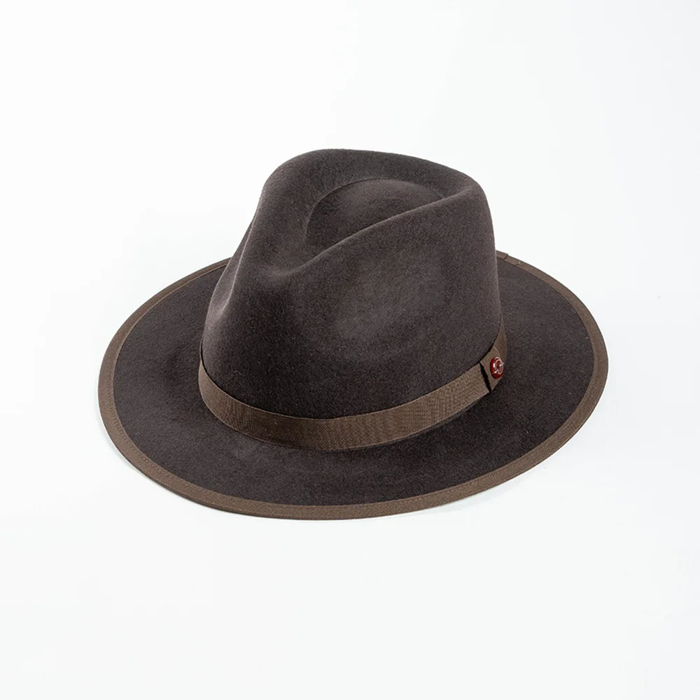 

USPOP Autumn Winter Wool Felt Fedora Hat Casual Button Strap Trim Wide Brim Hat
