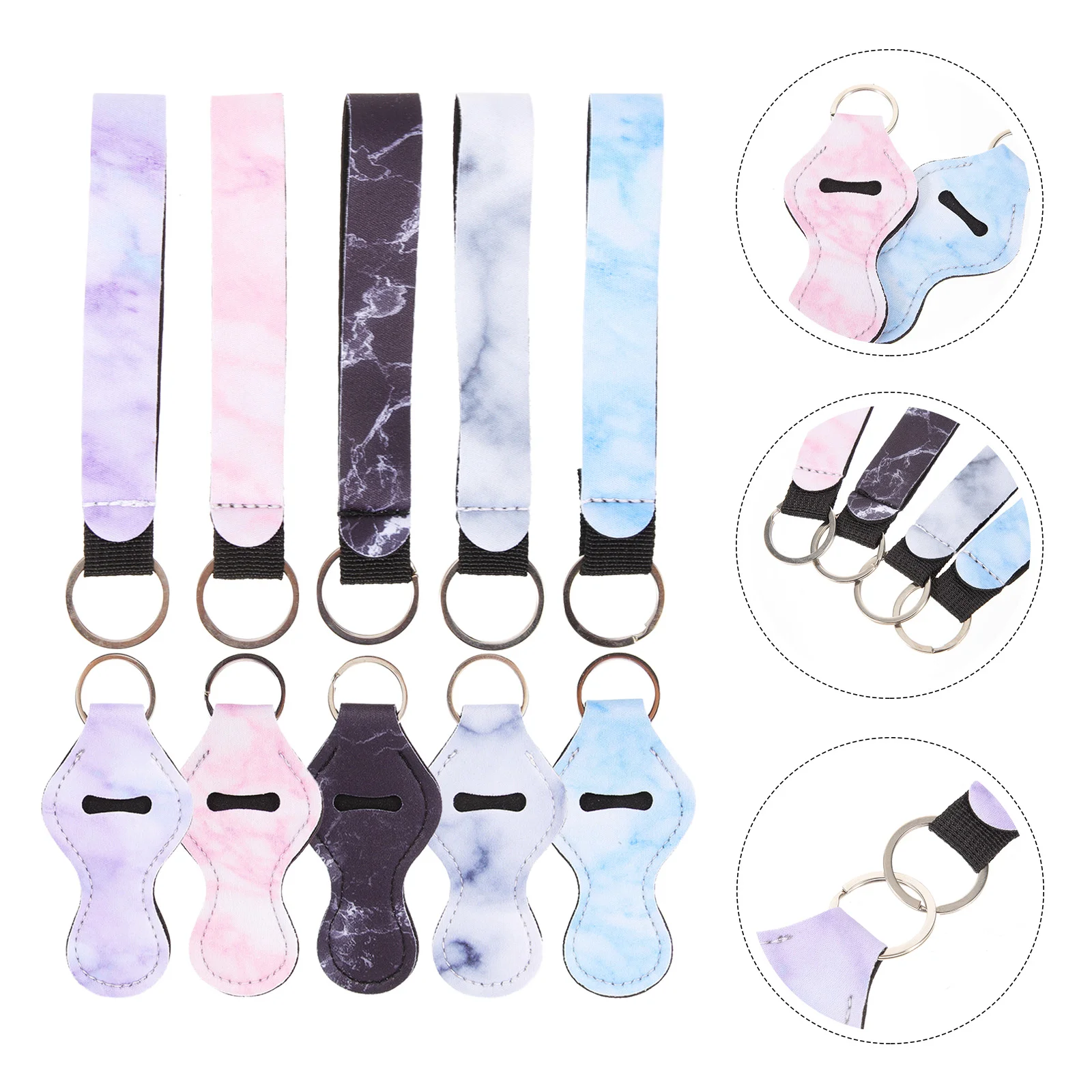 10 Pcs Marble Neoprene Keychain Combination Set Lipstick Square Bag Holder with Keyring