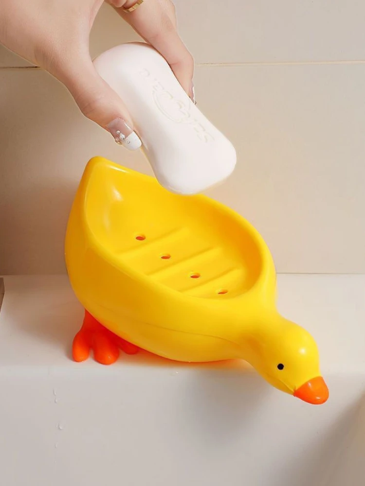 Yellow Duck Shape Soap Box with Drainage Cute Cartoon Soap Dish Holder Plastic Soaps Container Dish Tray Bathroom Accessories