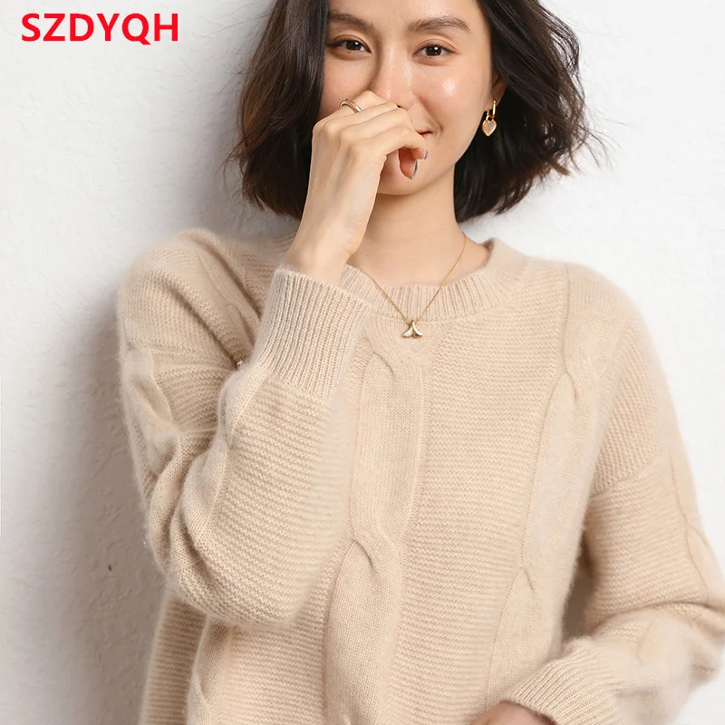 2023 Autumn Winter New 100% Cashmere Sweater Women\'s O-Neck Thicken Warm Sweaters Female Loose Large Size Knitted Pullover