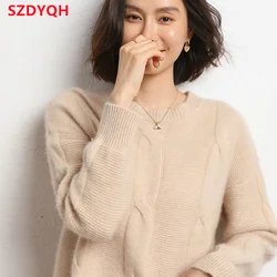 2023 Autumn Winter New 100% Cashmere Sweater Women's O-Neck Thicken Warm Sweaters Female Loose Large Size Knitted Pullover