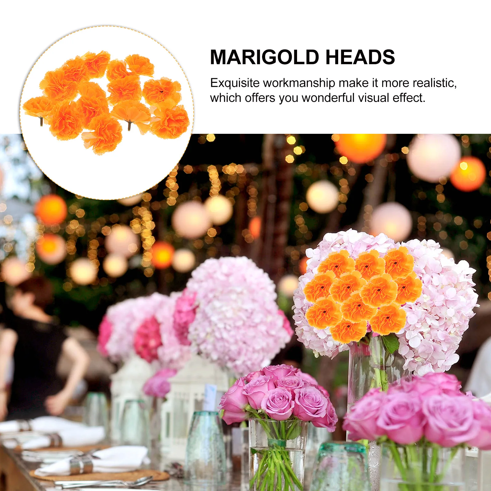 

50 Pcs Home Decor for Wedding Party Artificial Marigold Supplies Home Marigold Heads Wedding PropsFlower Walls Centerpieces