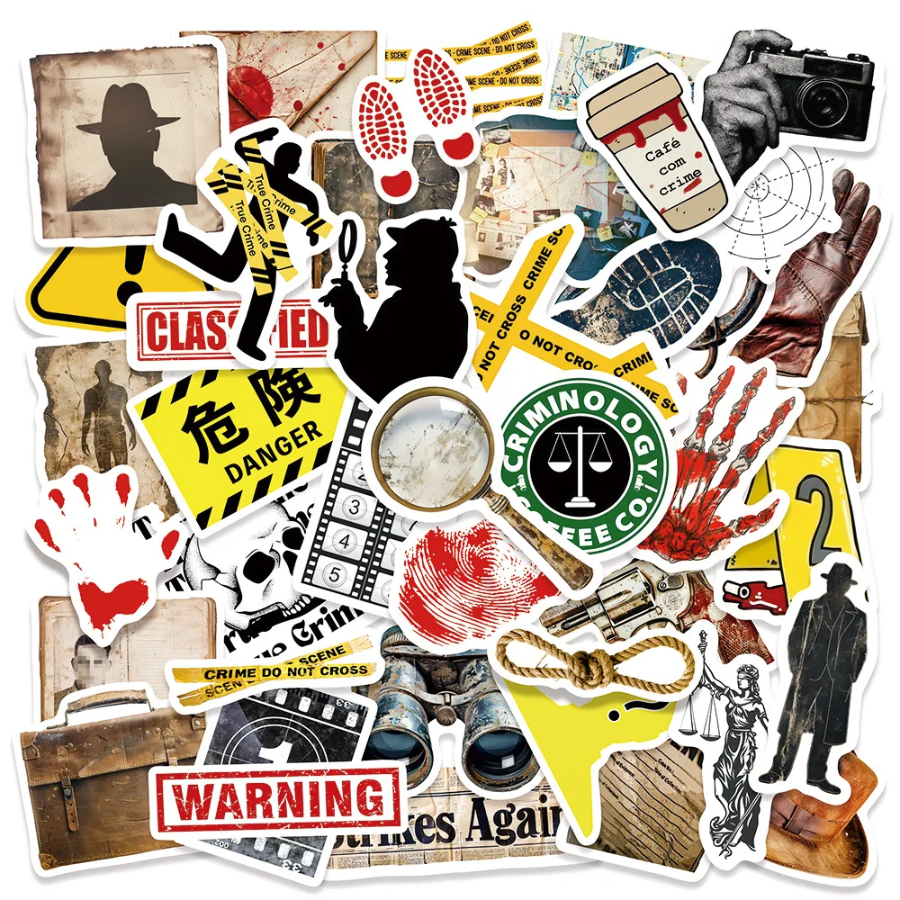 

50 шт., наклейка с изображением преступления, детективного опасности, сделай сам, телефон, ноутбук, чемодан, скейтборд, граффити, забавные наклейки для детей