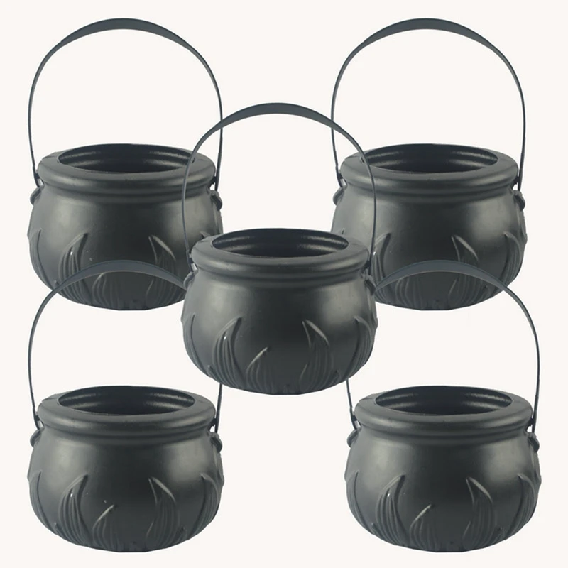 12PCS Halloween Witch Pot Plastic Mini Witch Cauldron Black Candy Holder Halloween Decoration Favor DecorationA09G