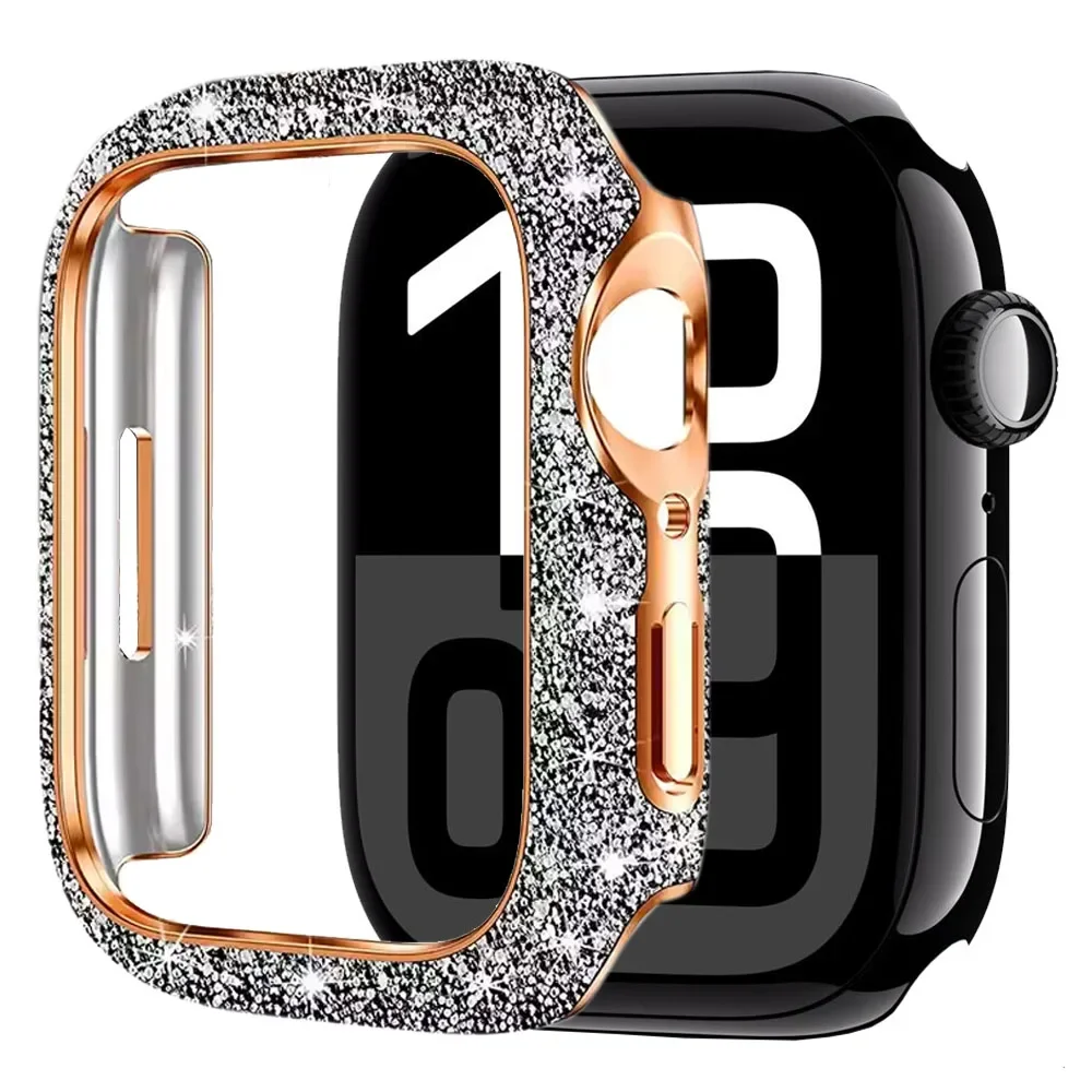 Женский чехол с кристаллами и бриллиантами для Apple Watch 11 10 46/42 мм, защитный чехол от падения iWatch 9 8 7 6 5 4 SE, 45 мм, 41 мм, 44 мм, 40 мм, чехол