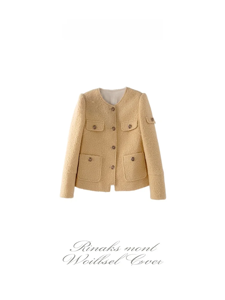 

i Color Retro Small Fraance Sle Women's Jaet ort Sve round Ne Button Closure Pure Color Commute Sle A7837