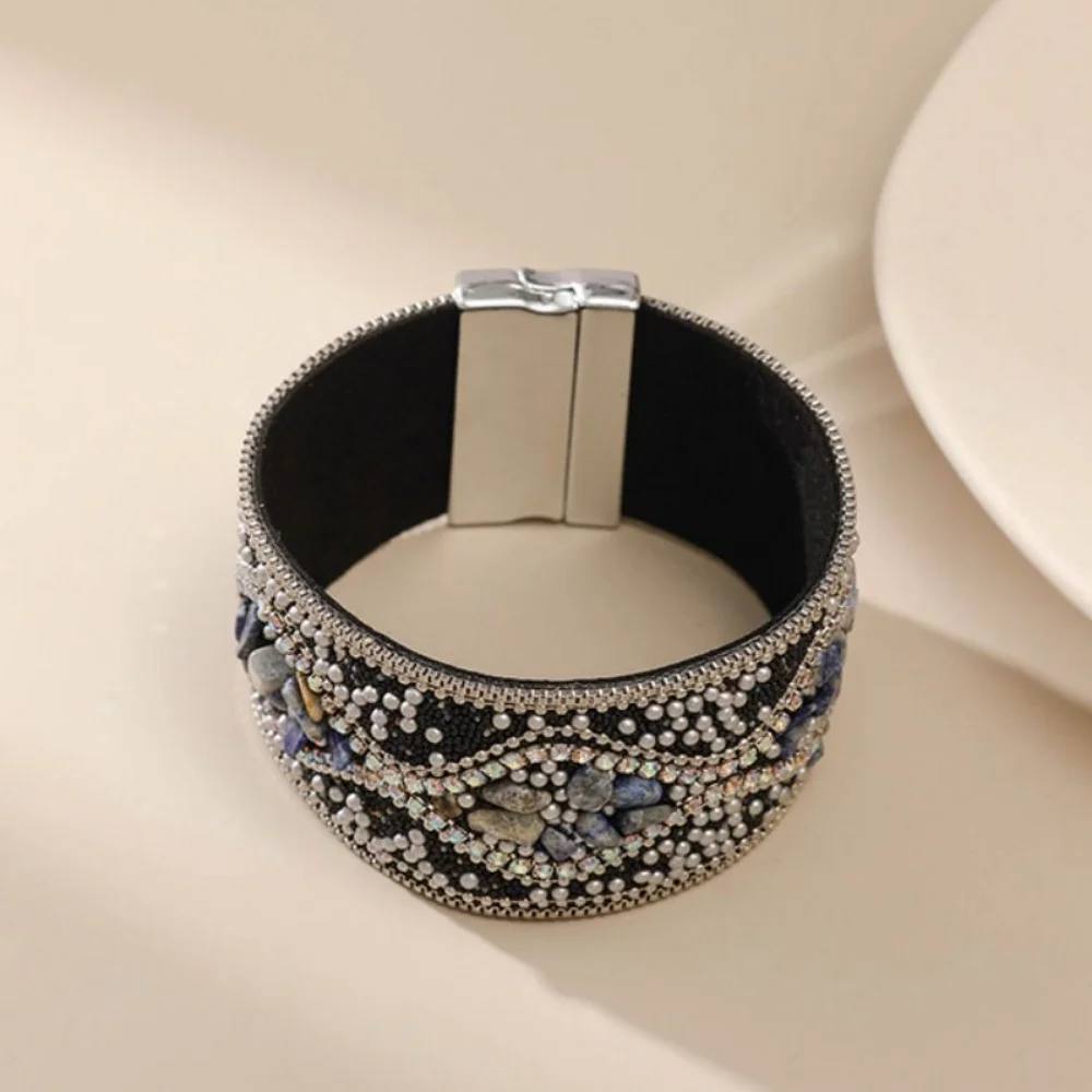 Ethnic Style Magnetic Clasp Bracelet Bohemian Retro Rhinestone Women's Bracelet Magnetic Closure Acrylic Beads
