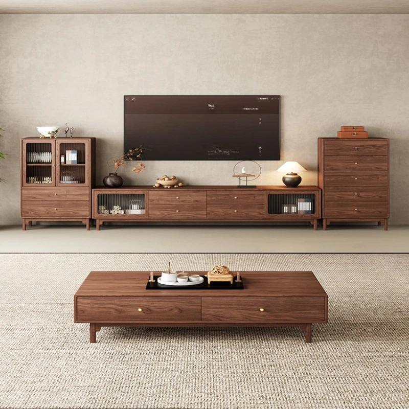 

Retro solid wood TV cabinet, small apartment medium and ancient style living room home simple storage locker coffee table