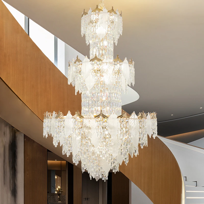 Lampadario a LED in cristallo a foglia postmoderna Lampadario a sospensione loft duplex di design di lusso per soggiorno, camera da letto, lampada decorativa