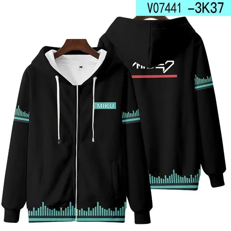 Sudadera con capucha con cremallera de Hatsune Miku para hombre y mujer, ropa de calle Harajuku, sudadera informal con estampado 3D, chaqueta con capucha de manga larga, talla grande