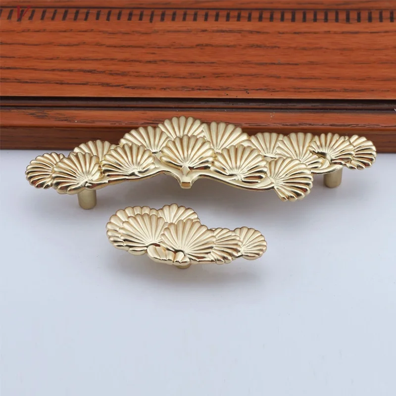 Pine Tree Shape Furniture Handle Gold Solid Handles Drawer Knob Zinc Alloy Cabinet Door Wardrobe Cupbaord Pulls Hardware Diy