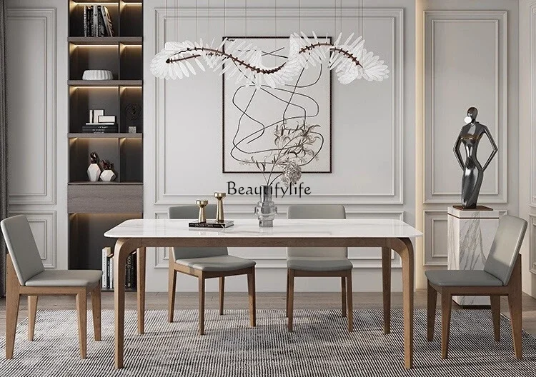 

LXItalian light luxury imported rock slab dining table modern simple Nordic ash solid woodSSS