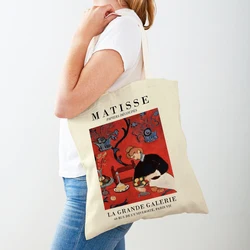 Vintage Matisse Cutout Galerie Fauvism Cat Fish Lady Tote Handbag Women Shopping Bag Double Print Eco Supermarket Shopper Bags