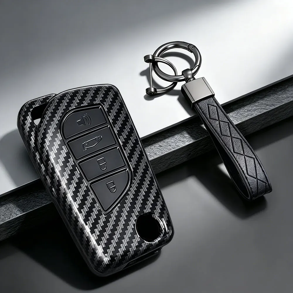 ABS Carbon Fiber Car Key Case Cover For Toyota Corolla Im Aygo Camry Levin Verso Yaris Prius Auris 2014 RAV4 Fortuner II C-HR