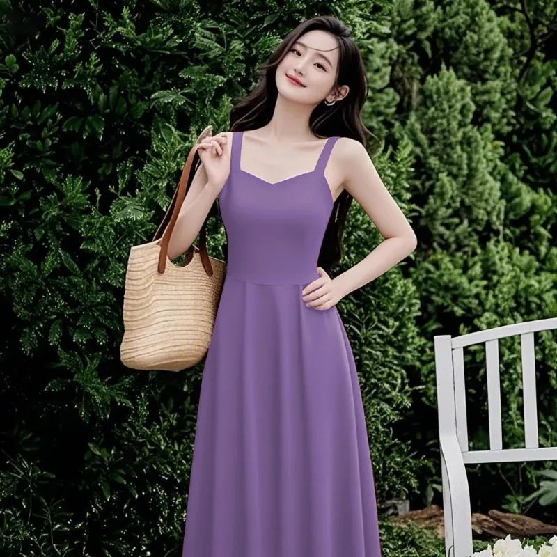 

Women's Lavender Spaghetti Strap Maxi Dress Sweetheart Neck Flowy A Line Casual Summer Dress