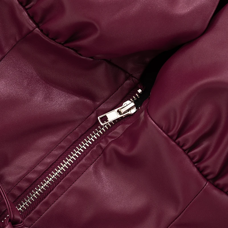 CUTENOVA المرأة بلون مثير فو بولي Leather الجلود الجوف خارج الجولة الرقبة أكمام سستة التعادل الخصر تانك القمم موضة الشارع تانك