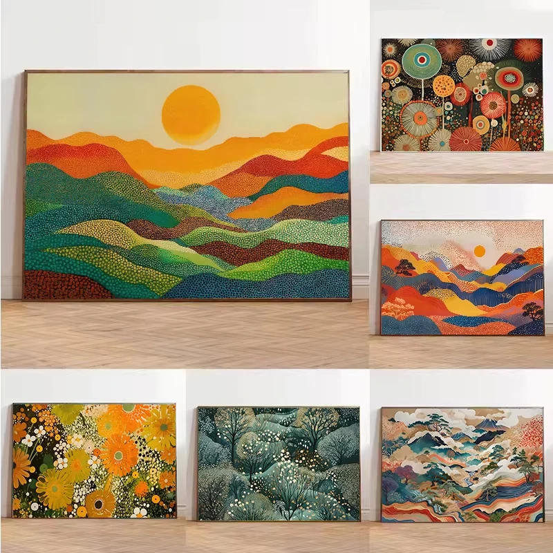 Japanese Nature Landscape Poster Abstract Colorful Yayoi Kusama Scenery Canvas Painting Wall Art Museum Living Room Home Decor