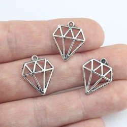 30Pcs 15x18mm Antique Silver Geometric Hollow Diamond Charms Boho Jewelry DIY Craft for Necklace Gift Accessories