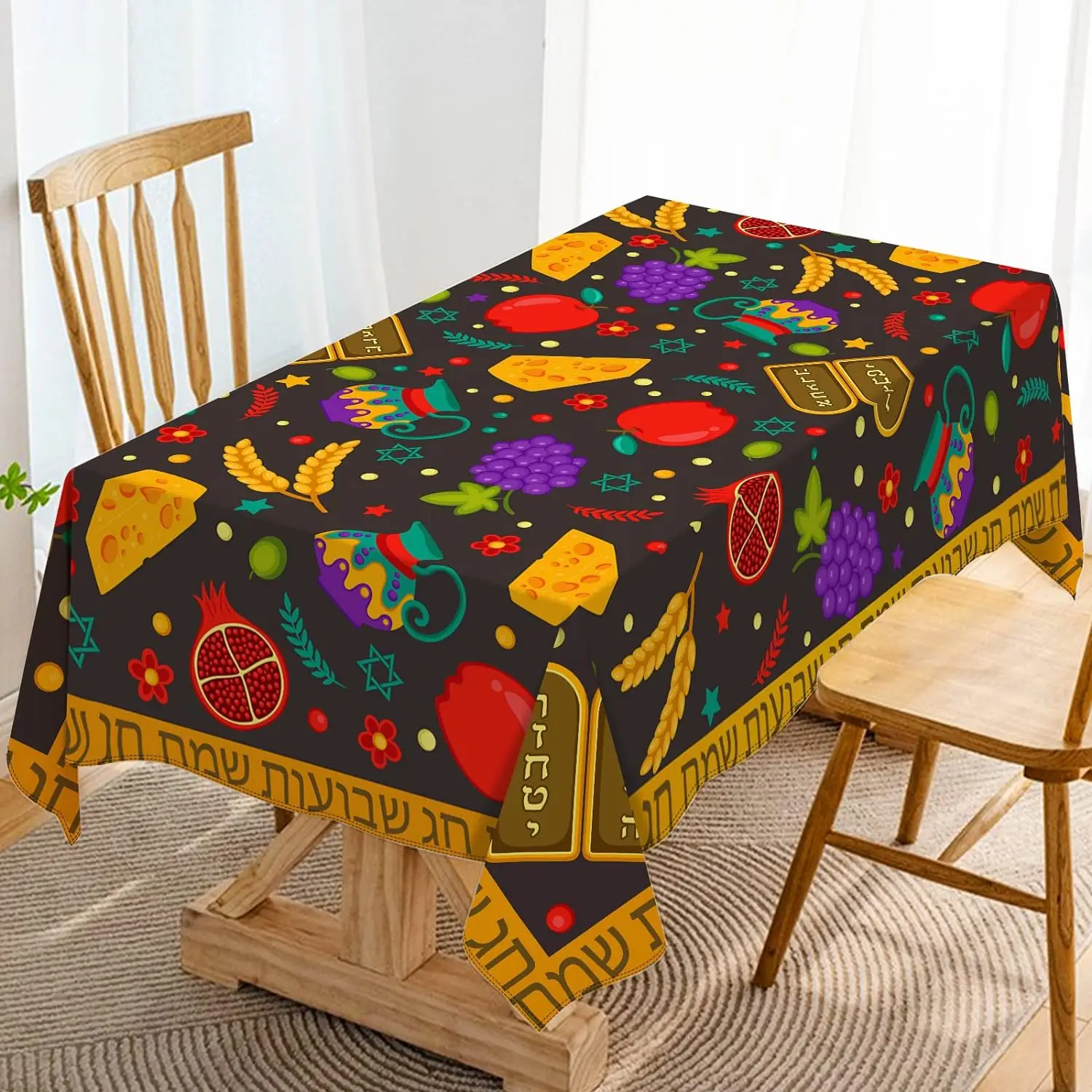 Happy Shavuot Rectangle Tablecloths Israel Jewish Festival Outdoor Party Decor Washable Kitchen Holiday Dining Table Decorations